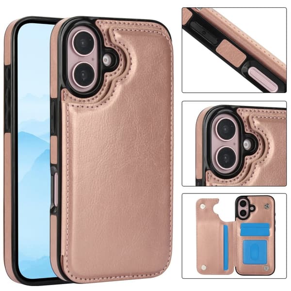 iPhone 16 Plus - Exklusivt Läderfodral med Elegant Korthållare