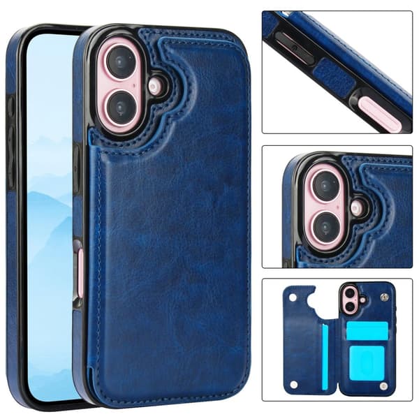 iPhone 16 Plus - Exklusivt Läderfodral med Elegant Korthållare