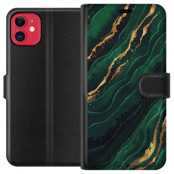 Apple iPhone 11 Plånboksfodral Marmor Guld Grön