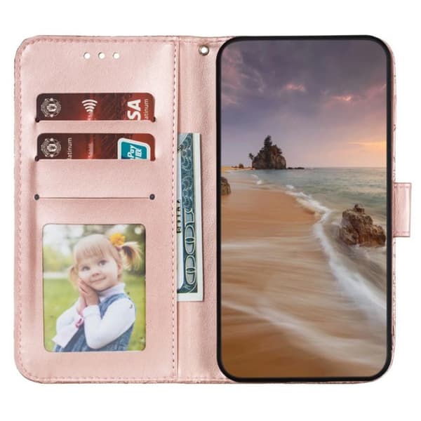 Till Samsung Galaxy A16 5G / A16 4G fodral i PU-läder med Blommönster - Roséguld