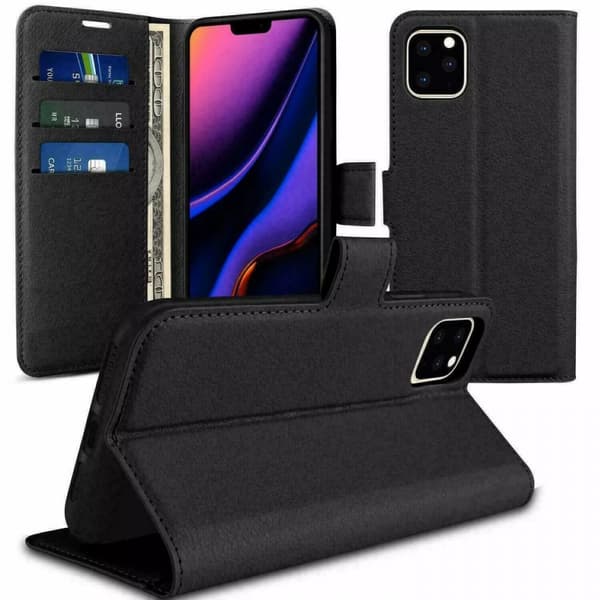 Plånboksfodral i läderimitation med kortfack till iPhone 16 Pro, Svart