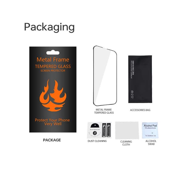 Karkaistua lasia oleva näytönsuoja metallireunalla, iPhone 16