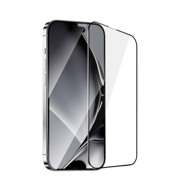Karkaistua lasia oleva näytönsuoja metallireunalla, iPhone 16