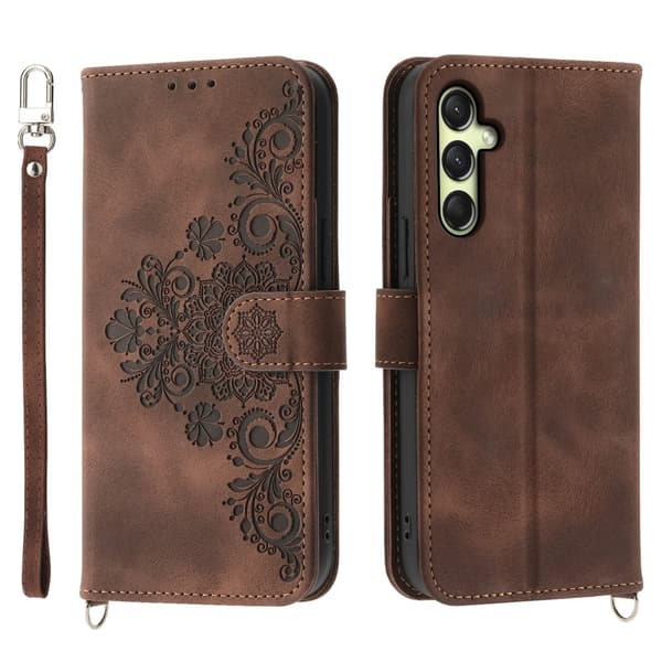 Till Samsung Galaxy A16 5G / A16 4G Fodral med Blommönster Plånboksfodral - Brun