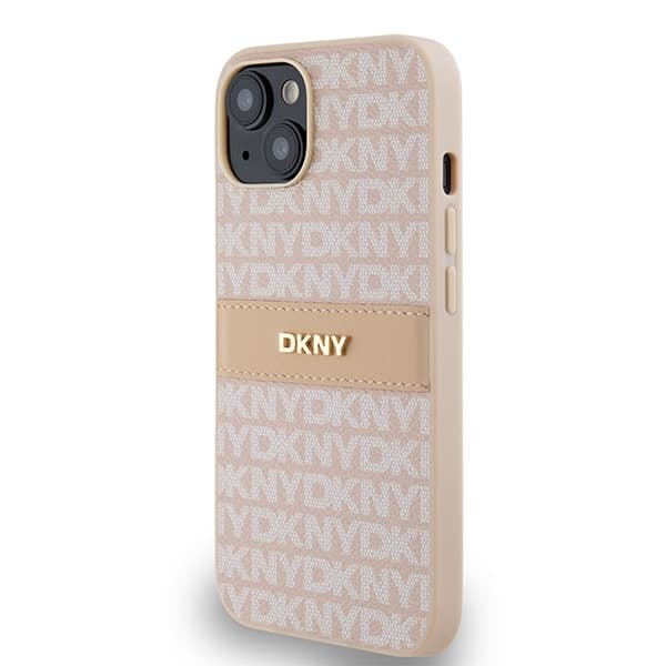 DKNY iPhone 14/15/13 Mobilskal Läder Mono Stripe & Metal Logo