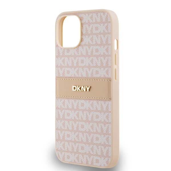 DKNY iPhone 14/15/13 Mobilskal Läder Mono Stripe & Metal Logo