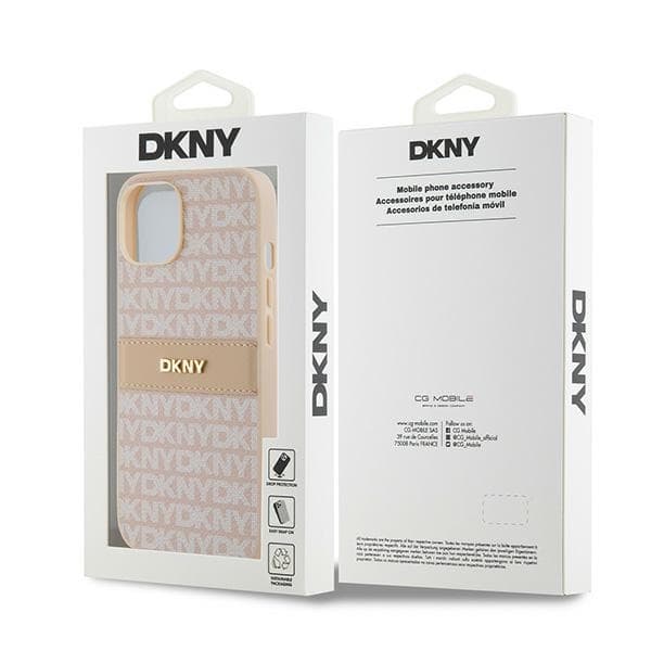 DKNY iPhone 14/15/13 Mobilskal Läder Mono Stripe & Metal Logo