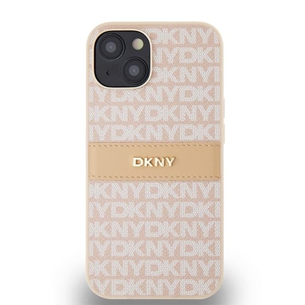 DKNY iPhone 14/15/13 Mobilskal Läder Mono Stripe & Metal Logo