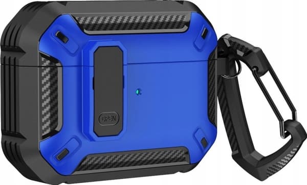 Pansret etui til Airpods 4 med karabinkrok - blå