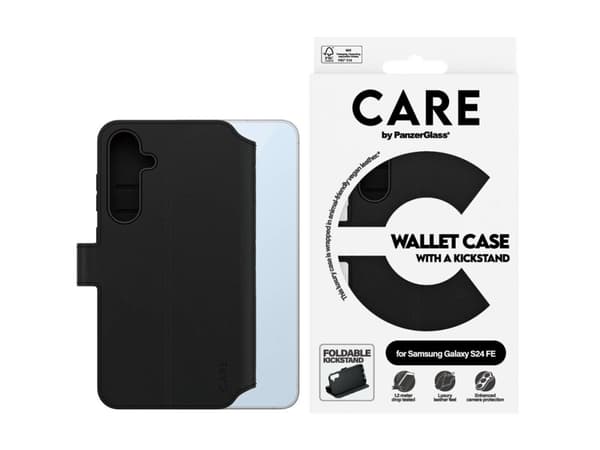 CARE by PanzerGlass - Lommebok for mobiltelefon - med stativ - termoplast-polyuretan (TPU), polyuretanlær - svart - for Samsung Galaxy S24 FE