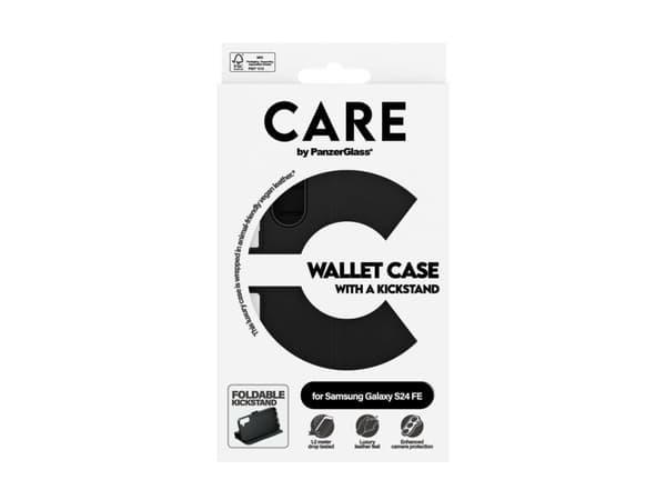 CARE by PanzerGlass - Lommebok for mobiltelefon - med stativ - termoplast-polyuretan (TPU), polyuretanlær - svart - for Samsung Galaxy S24 FE