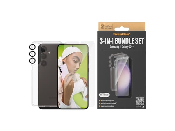 PanzerGlass 3-in-1 Pack Samsung Galaxy S24 Plus| UWF, Samsung, Samsung - Galaxy S24 Plus, Torr applicering, Reptålig, Stöttålig, Transparent, 1 styck