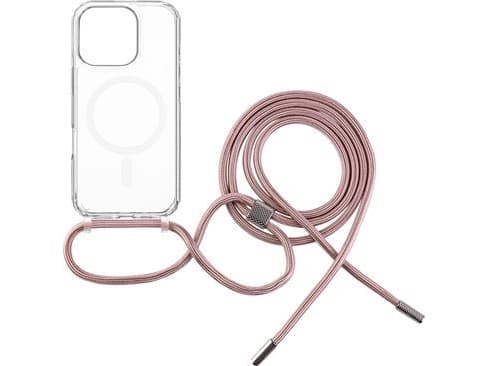 Fixed MagPure Neck - Baksidedeksel for mobiltelefon - with pink neck lanyard - MagSafe-samsvar - termoplast-polyuretan (TPU) - gjennomsiktig - for Ap