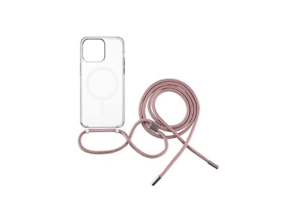 Fixed MagPure Neck - Baksidedeksel for mobiltelefon - with pink neck lanyard - MagSafe-samsvar - termoplast-polyuretan (TPU) - gjennomsiktig - for Ap