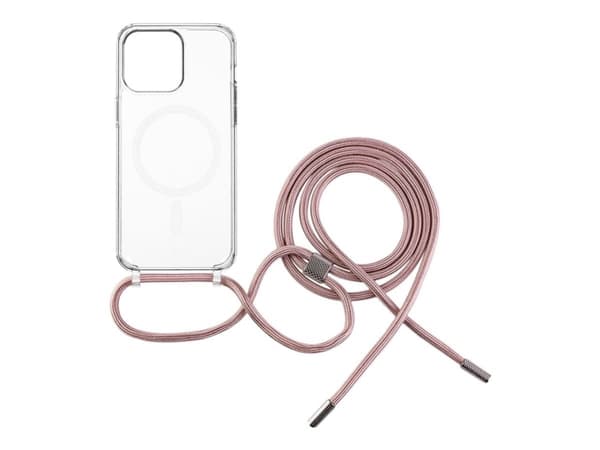 Fixed MagPure Neck - Baksidedeksel for mobiltelefon - with pink neck lanyard - MagSafe-samsvar - termoplast-polyuretan (TPU) - gjennomsiktig - for Ap