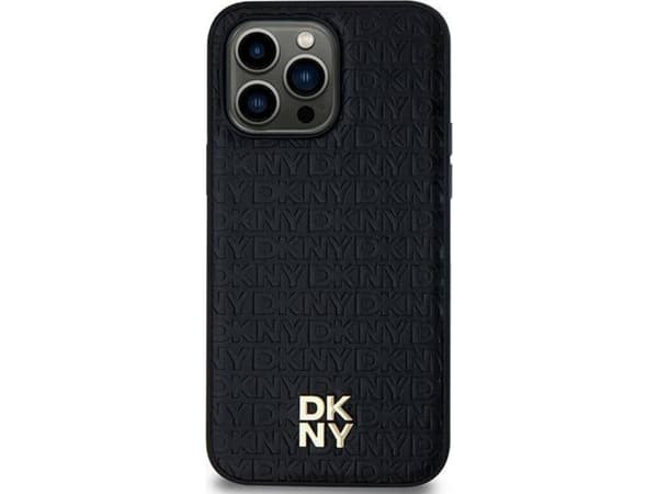 DKNY DKHMS24SPSHRPSK S24 S921 Svart/svart hardveske Lærmønster Metalllogo MagSafe