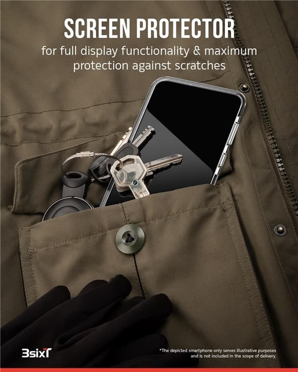 3SIXT 4in1 Protection Bundle mobilskall, skjermbeskytter, kamerabeskytter og stressfri applikator, kompatibel med Samsung Galaxy S24, gjennomsiktig