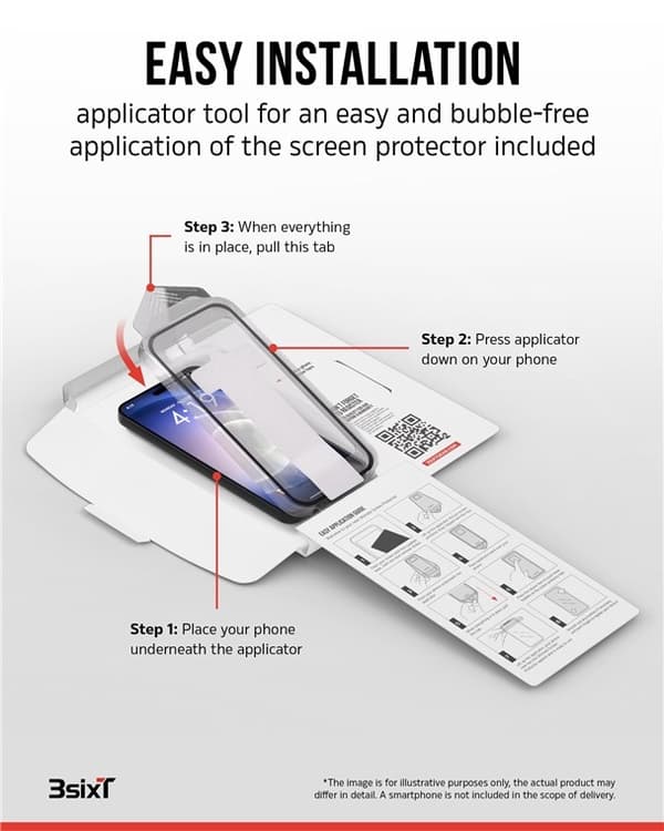 3SIXT 4in1 Protection Bundle mobilskall, skjermbeskytter, kamerabeskytter og stressfri applikator, kompatibel med Samsung Galaxy S24, gjennomsiktig