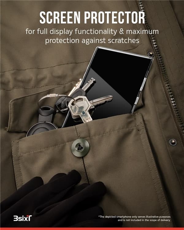 3SIXT 4in1 Protection Bundle mobilskall, skjermbeskytter, kamerabeskytter og stressfri applikator, kompatibel med Samsung Galaxy S24 Ultra, gjennomsik
