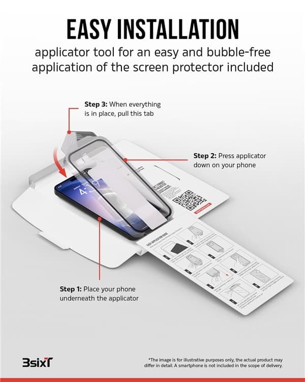 3SIXT 4in1 Protection Bundle mobilskall, skjermbeskytter, kamerabeskytter og stressfri applikator, kompatibel med Samsung Galaxy S24 Ultra, gjennomsik