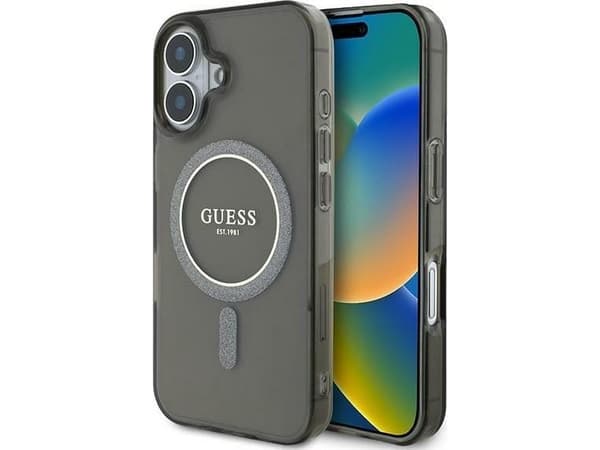 Guess GUHMP16MHFGEREK Apple iPhone 16 Plus 6.7" dėklas telefonui juodos spalvos IML Glitter Circle MagSafe