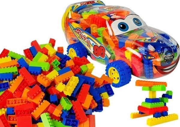 LeanToys Byggklossar i burk Bil 35 cm 205 klossar