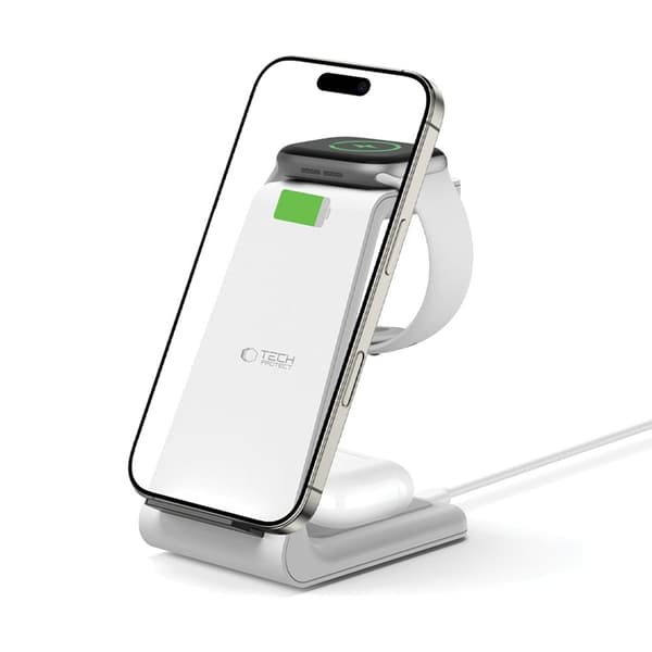 Tech-Protect 3-in-1 Trådlös Laddare iPhone, Apple Watch, AirPods - Vit