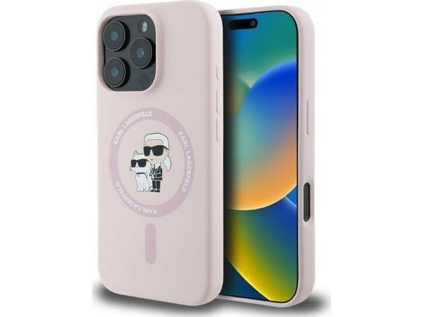 Karl Lagerfeld KARL LAGERFELD kotelo IPHONE 16 Plus yhteensopiva MagSafe KLHMP16MSCMKCRHP (Silikoni KC Body Ring) vaaleanpunainen