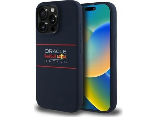 Red Bull Red Bull Red Bull silikon Horisontal Logo MagSafe Apple iPhone 15 Pro telefondeksel i blå farge