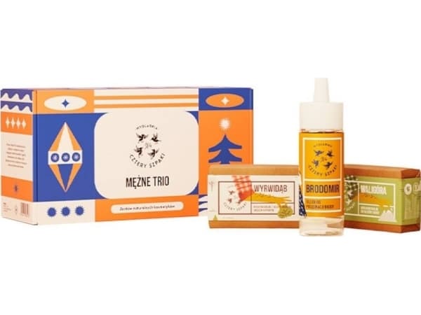 MYDLARNIA CZTERY SZPAKI_SET Mężne Trio Brodomir skjeggolje 30ml + Waligóra hår- og skjeggsåpe 110g + Wyrwidąb kroppssåpe 110g