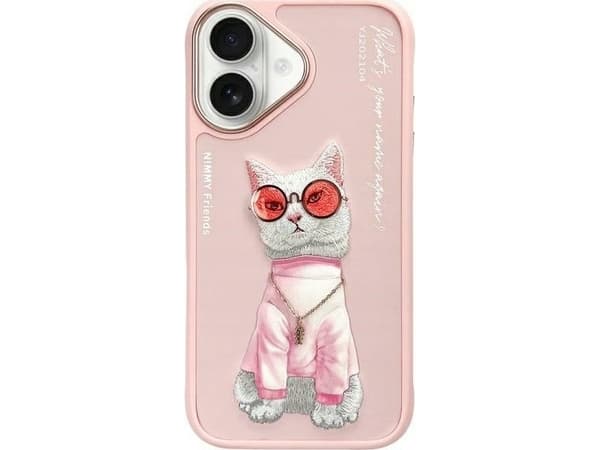 Nimmy Apple iPhone 16 6.1" kotelo puhelimen vaaleanpunainen Lasit Cool Cat