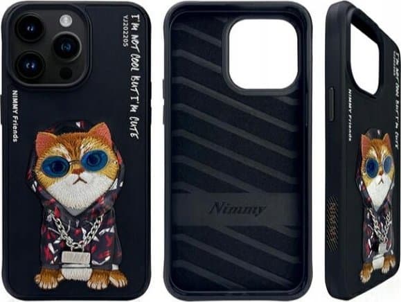 Nimmy case iPhone 15 Pro Max 6.7" black/black Glasses Cool Cat