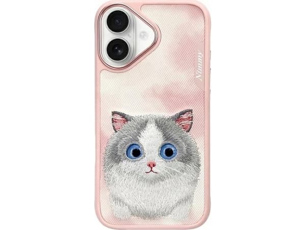 Nimmy Apple iPhone 16 6.1 kotelo vaaleanpunainen Big Eyed Pet 2.0 Kissa