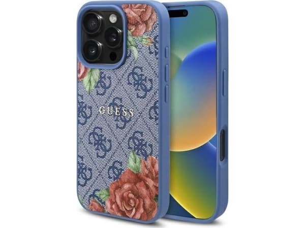 Guess GUHMP16XP4ROPEMCB iPhone 16 Pro Max 6.9" blue hardcase 4G Flowers Print MagSafe
