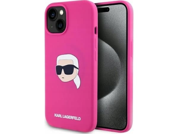 Karl Lagerfeld KLHMP15SSKHPHPPLF Apple iPhone 15 6.1 "tapauksessa fuksia silikoni Karl Head Print MagSafe fuksia silikoni Karl Head Print