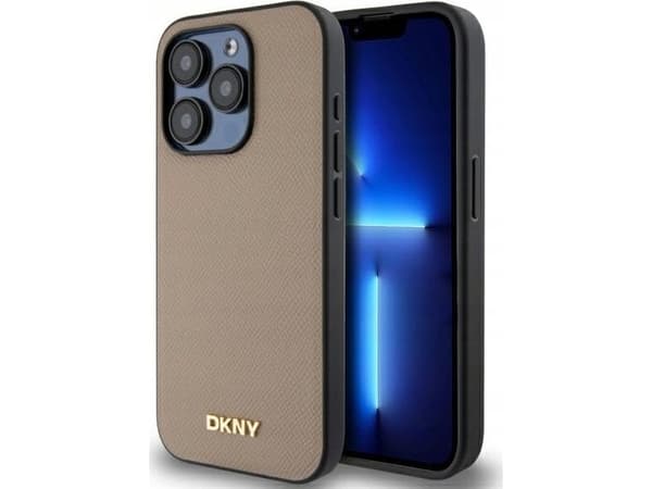 DKNY DKHMP15XPGHLME Apple iPhone 15 Pro Max 6.7" dėklas telefonui gelsvas Grained Metal Logo MagSafe