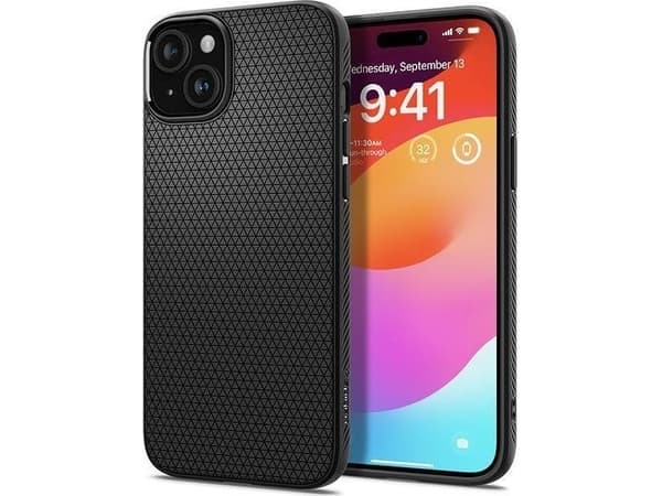 Spigen Liquid Air - Baksidesskydd för mobiltelefon - termoplastisk polyuretan (TPU) - mattsvart - för Apple iPhone 15 Plus