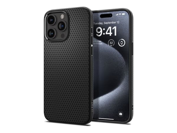 Spigen Liquid Air - Baksidesskydd för mobiltelefon - termoplastisk polyuretan (TPU) - mattsvart - för Apple iPhone 15 Plus