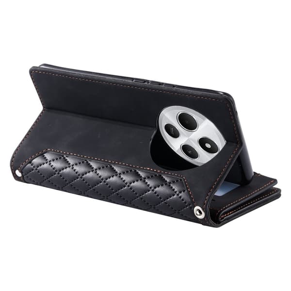 För Xiaomi Redmi 14C Zipper Wallet Case Rhombus Stitching Line Telefonfodral
