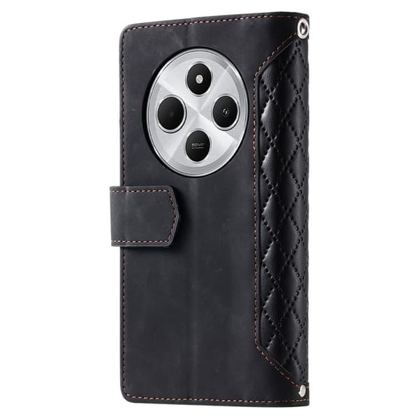 För Xiaomi Redmi 14C Zipper Wallet Case Rhombus Stitching Line Telefonfodral