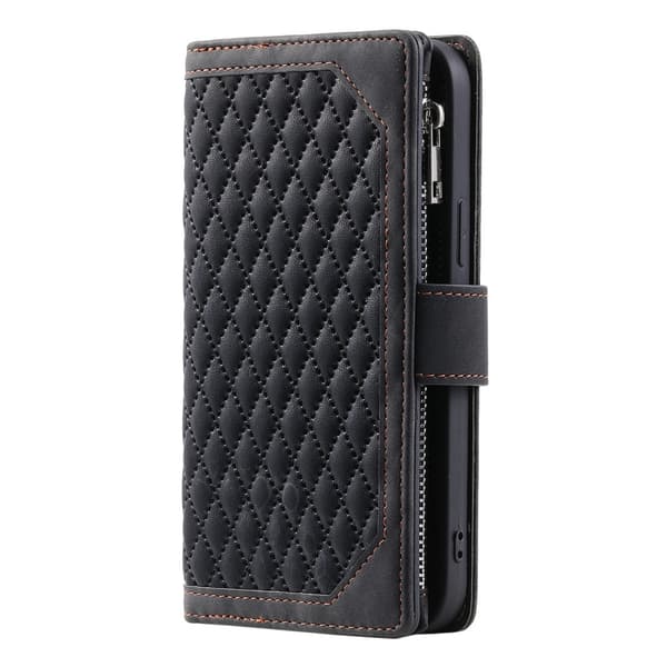 För Xiaomi Redmi 14C Zipper Wallet Case Rhombus Stitching Line Telefonfodral