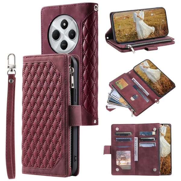 Til Xiaomi Redmi 14C Zipper Wallet Case Rhombus Telefoncover
