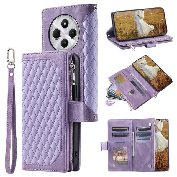 Til Xiaomi Redmi 14C Zipper Wallet Case Rhombus Telefoncover