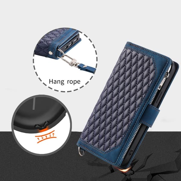 Til Xiaomi Redmi 14C Lommebok-deksel med glidelås Rhombus Stitching Line Telefonveske