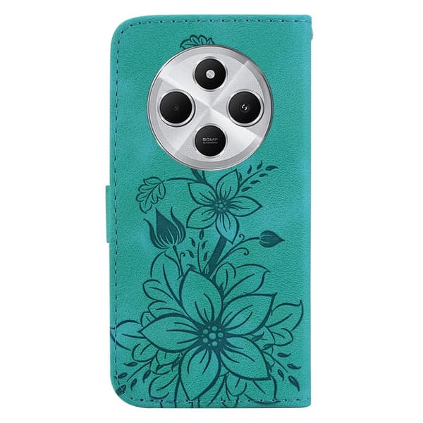 För Xiaomi Redmi 14C Fodral Ställ Plånboksfodral Blommönster - Grön