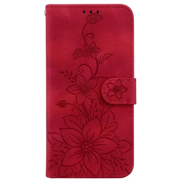 För Xiaomi Redmi 14C Fodral Ställ Plånboksfodral Blommönster - Röd