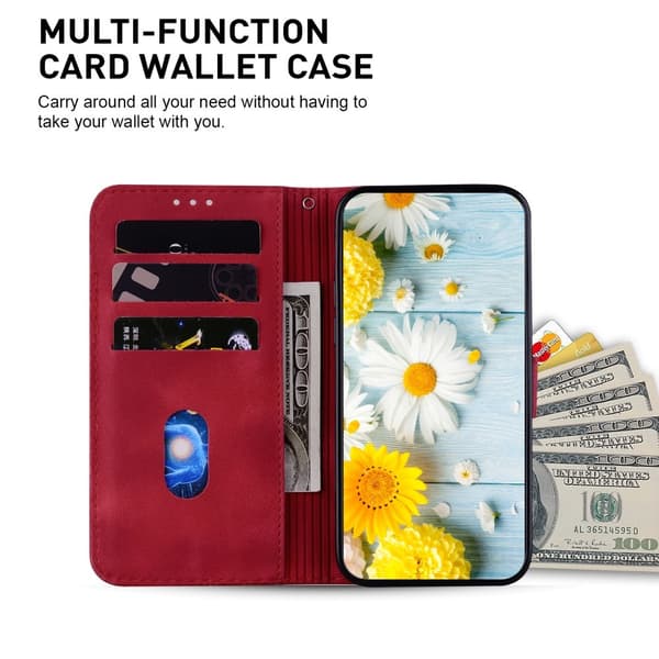 För Xiaomi Redmi 14C Fodral Ställ Plånboksfodral Blommönster - Röd