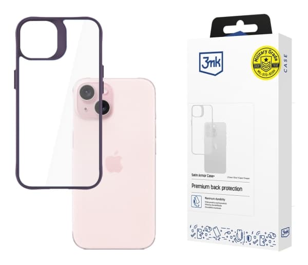 3MK Satin Armor Case+, Omslag, Apple, iPhone 15, 15,5 cm (6.1"), Lila, Transparent