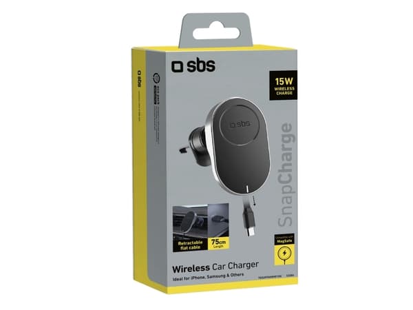 Smarttelefonholder med SBS TESUPP15WRETRACABL trådløs lader med uttrekkbar kabel, MagSafe-kompatibel - svart