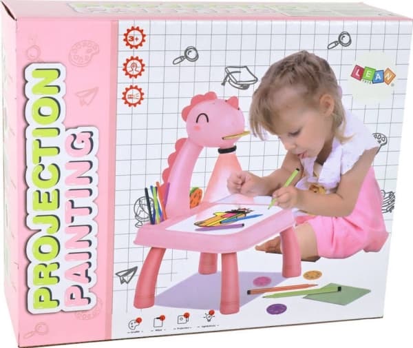 LeanToys Blackboard Projector Projektor For Learning Tegnepenner Dinosaur Pink
